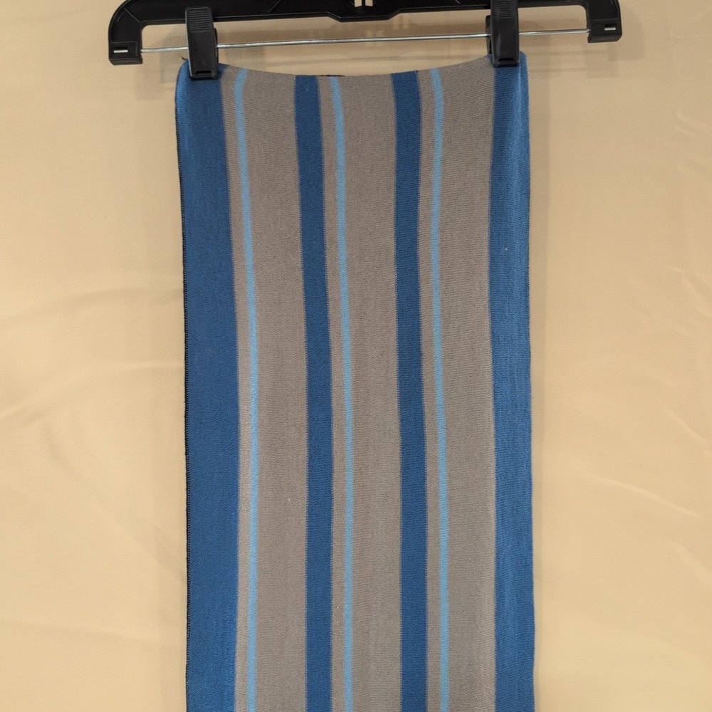 Gap Reversible Knit Scarf Blue Grey Black Striped 348238 Cotton Blend Mens Women - Picture 2 of 9